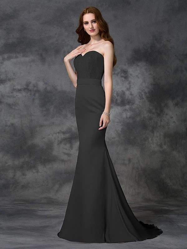 Mermaid Gorgeous Sweetheart Beading Sleeveless Long Satin Chiffon Bridesmaid Dresses - Image 2