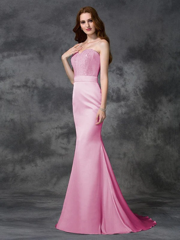 Mermaid Gorgeous Sweetheart Beading Sleeveless Long Satin Chiffon Bridesmaid Dresses - Image 20