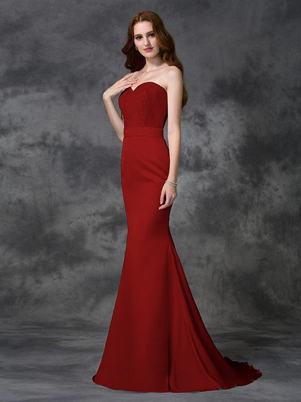 Mermaid Gorgeous Sweetheart Beading Sleeveless Long Satin Chiffon Bridesmaid Dresses - Image 21