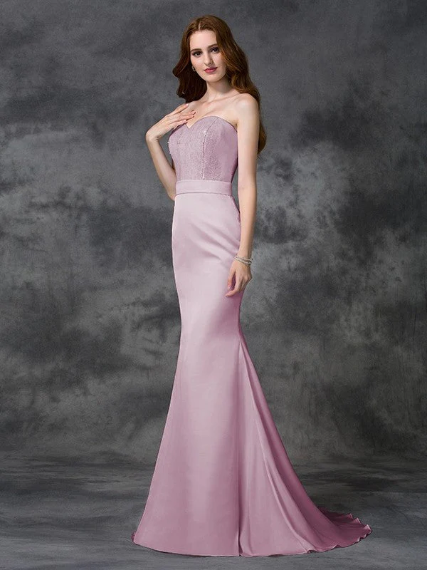 Mermaid Gorgeous Sweetheart Beading Sleeveless Long Satin Chiffon Bridesmaid Dresses - Image 22