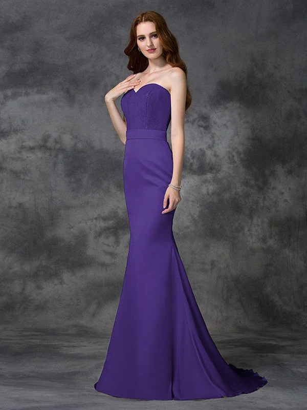 Mermaid Gorgeous Sweetheart Beading Sleeveless Long Satin Chiffon Bridesmaid Dresses - Image 23