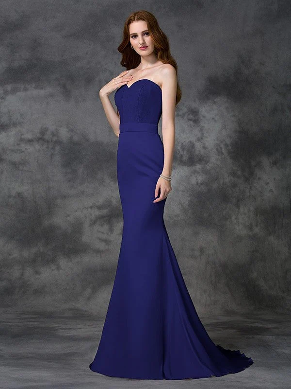 Mermaid Gorgeous Sweetheart Beading Sleeveless Long Satin Chiffon Bridesmaid Dresses - Image 24