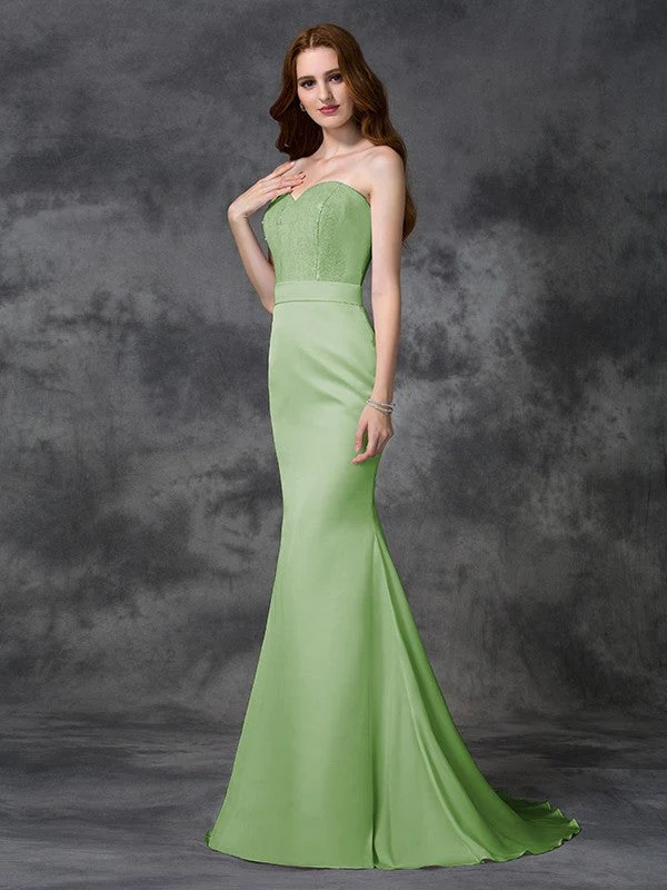 Mermaid Gorgeous Sweetheart Beading Sleeveless Long Satin Chiffon Bridesmaid Dresses - Image 25