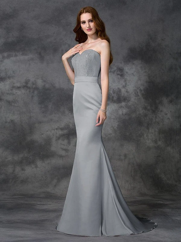 Mermaid Gorgeous Sweetheart Beading Sleeveless Long Satin Chiffon Bridesmaid Dresses - Image 26