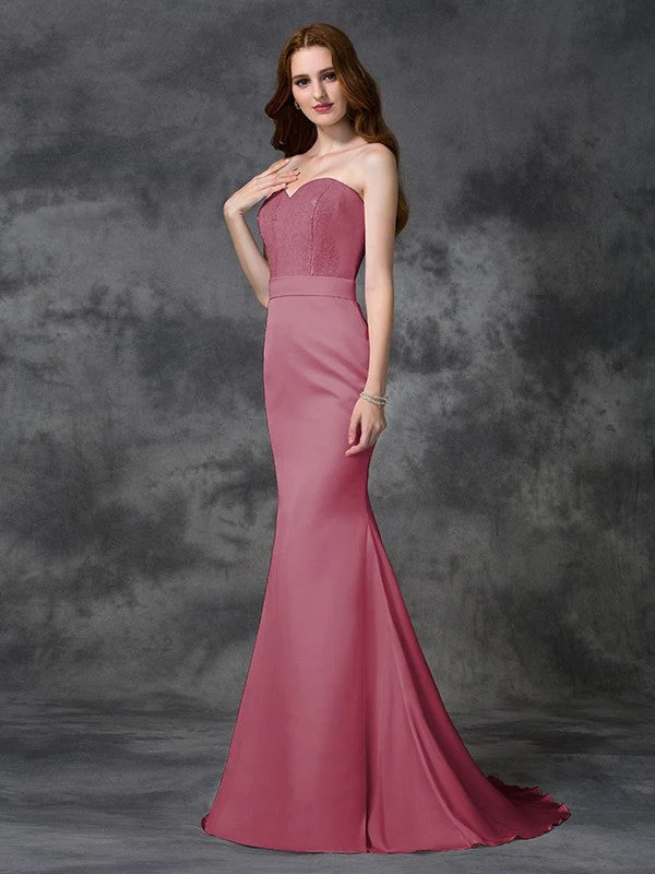 Mermaid Gorgeous Sweetheart Beading Sleeveless Long Satin Chiffon Bridesmaid Dresses - Image 27
