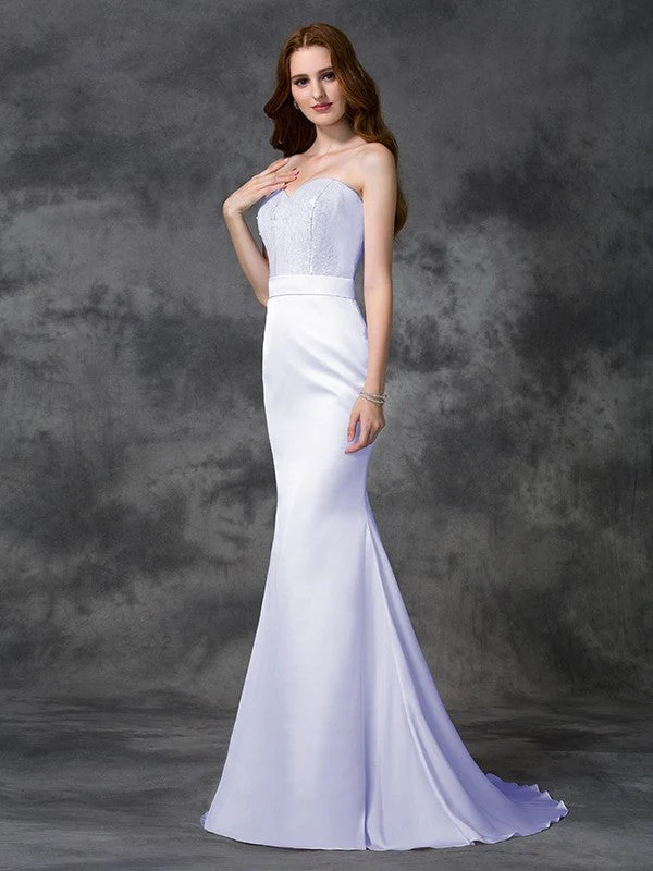 Mermaid Gorgeous Sweetheart Beading Sleeveless Long Satin Chiffon Bridesmaid Dresses - Image 28