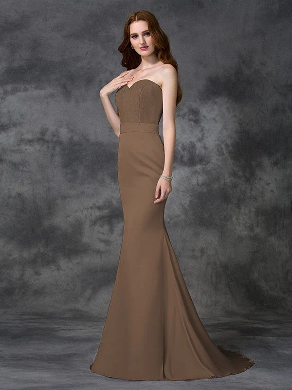 Mermaid Gorgeous Sweetheart Beading Sleeveless Long Satin Chiffon Bridesmaid Dresses - Image 3