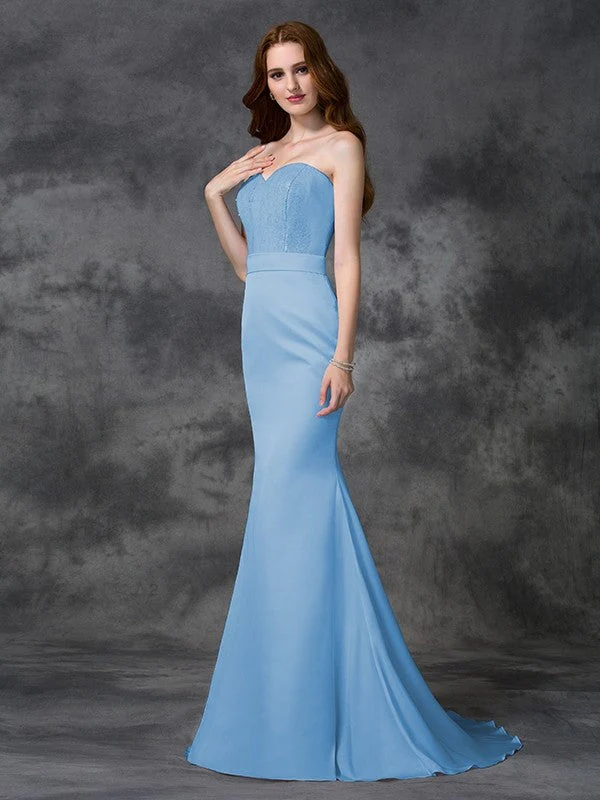 Mermaid Gorgeous Sweetheart Beading Sleeveless Long Satin Chiffon Bridesmaid Dresses - Image 4