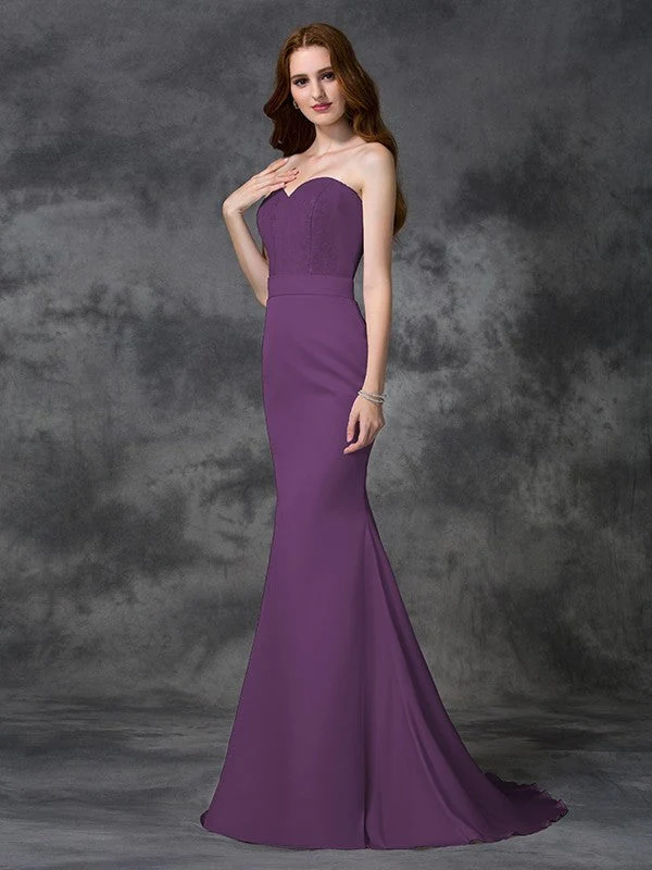 Mermaid Gorgeous Sweetheart Beading Sleeveless Long Satin Chiffon Bridesmaid Dresses - Image 5