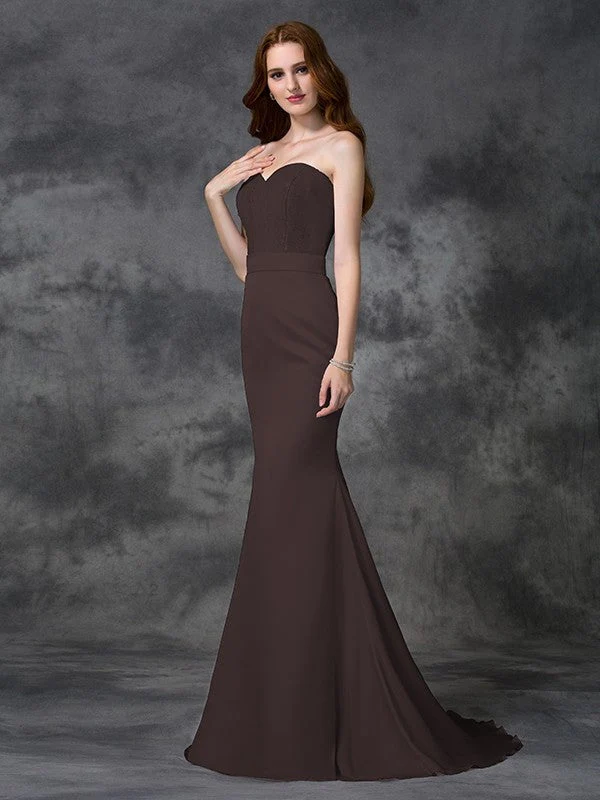 Mermaid Gorgeous Sweetheart Beading Sleeveless Long Satin Chiffon Bridesmaid Dresses - Image 6