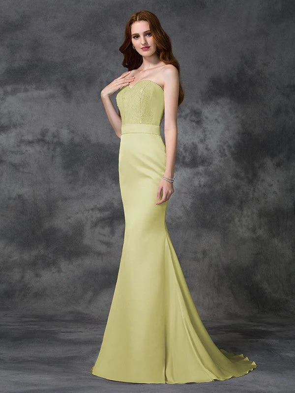 Mermaid Gorgeous Sweetheart Beading Sleeveless Long Satin Chiffon Bridesmaid Dresses - Image 7