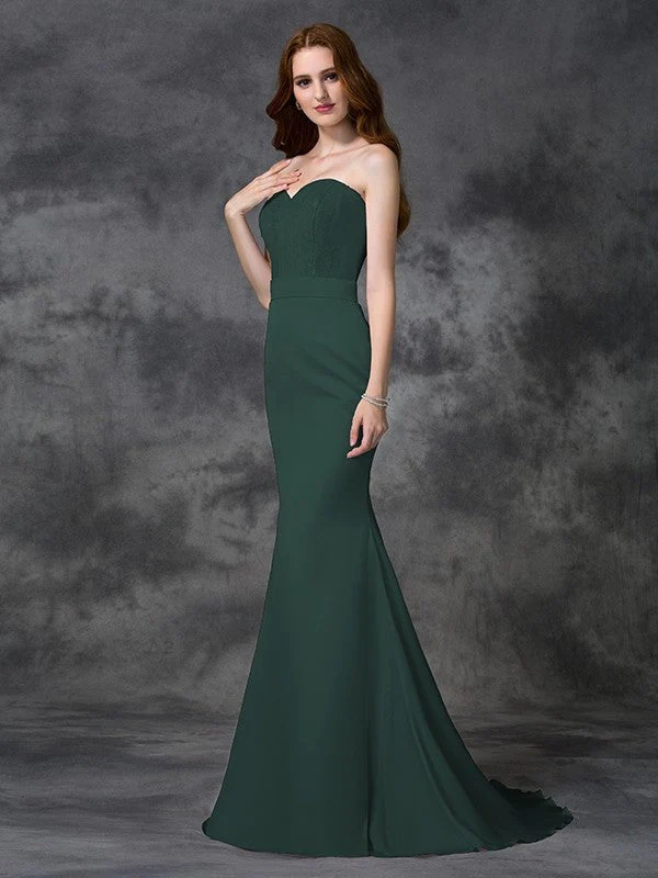 Mermaid Gorgeous Sweetheart Beading Sleeveless Long Satin Chiffon Bridesmaid Dresses - Image 8