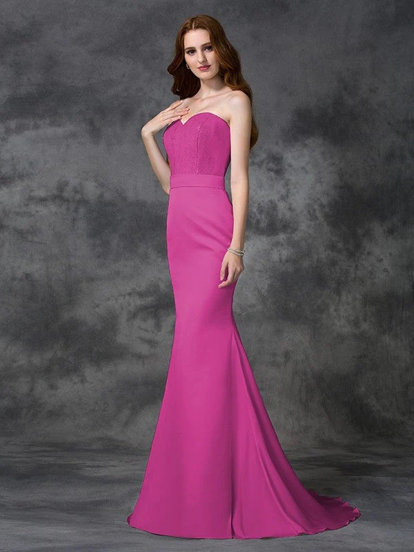 Mermaid Gorgeous Sweetheart Beading Sleeveless Long Satin Chiffon Bridesmaid Dresses - Image 9