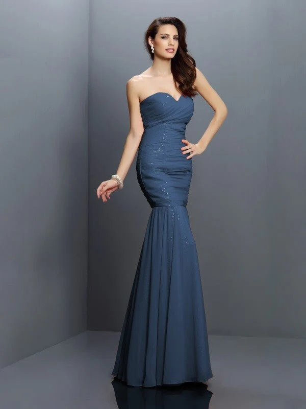 Mermaid Gorgeous Sweetheart Pleats Sleeveless Long Chiffon Bridesmaid Dresses - Image 10