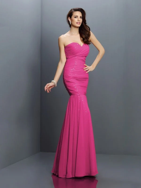 Mermaid Gorgeous Sweetheart Pleats Sleeveless Long Chiffon Bridesmaid Dresses - Image 11