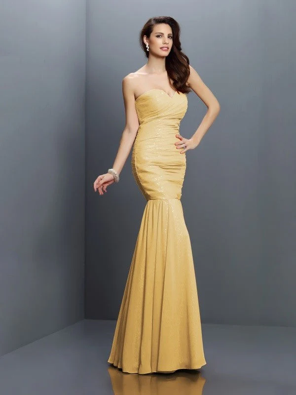 Mermaid Gorgeous Sweetheart Pleats Sleeveless Long Chiffon Bridesmaid Dresses - Image 12