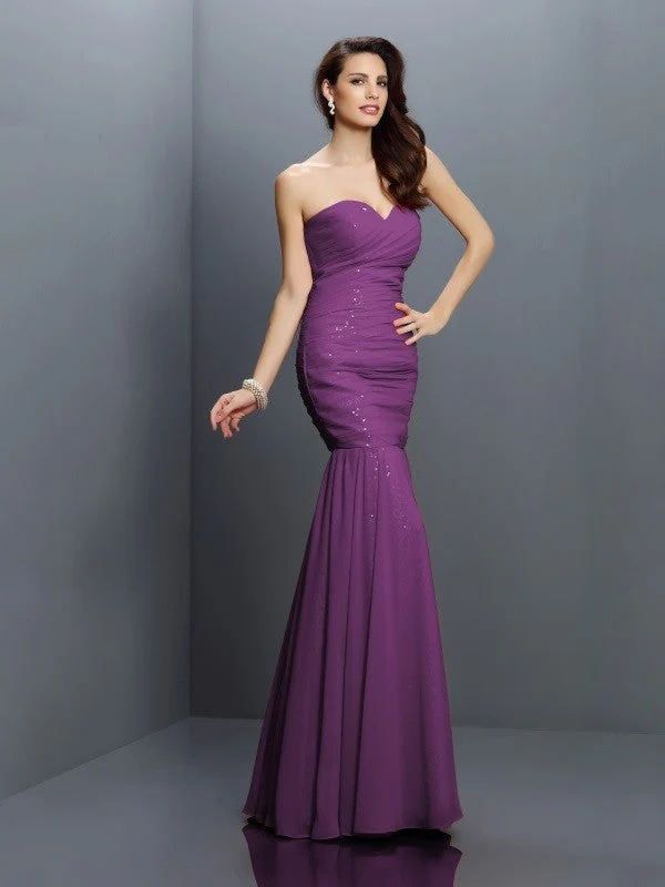 Mermaid Gorgeous Sweetheart Pleats Sleeveless Long Chiffon Bridesmaid Dresses - Image 13