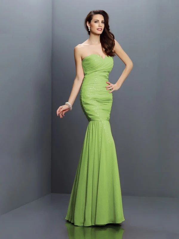 Mermaid Gorgeous Sweetheart Pleats Sleeveless Long Chiffon Bridesmaid Dresses - Image 14