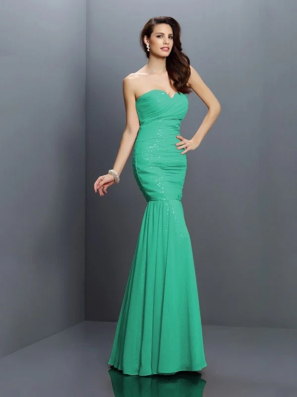 Mermaid Gorgeous Sweetheart Pleats Sleeveless Long Chiffon Bridesmaid Dresses - Image 15