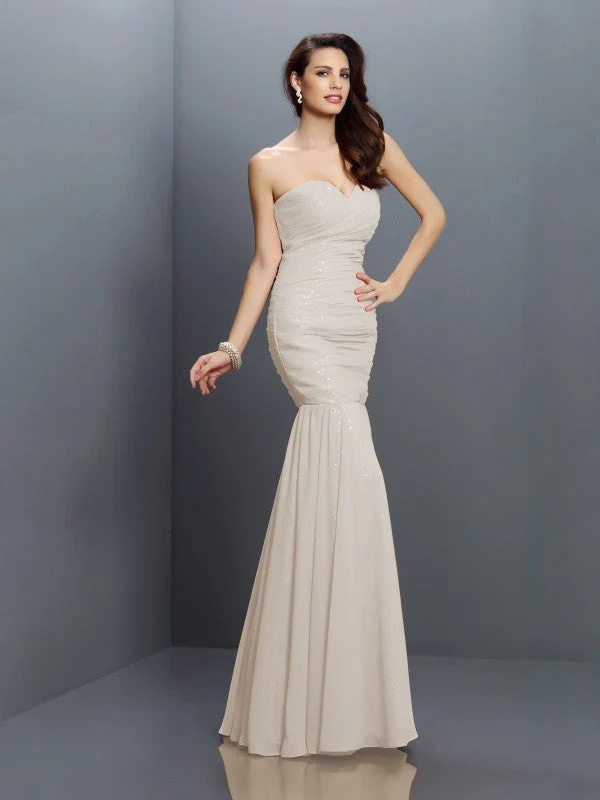 Mermaid Gorgeous Sweetheart Pleats Sleeveless Long Chiffon Bridesmaid Dresses - Image 16
