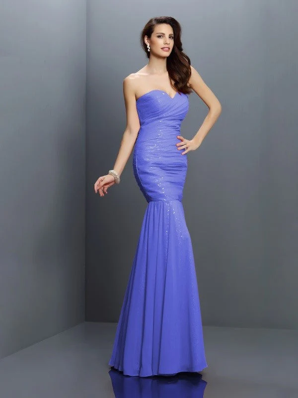 Mermaid Gorgeous Sweetheart Pleats Sleeveless Long Chiffon Bridesmaid Dresses - Image 17