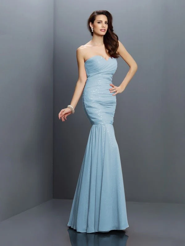 Mermaid Gorgeous Sweetheart Pleats Sleeveless Long Chiffon Bridesmaid Dresses - Image 18