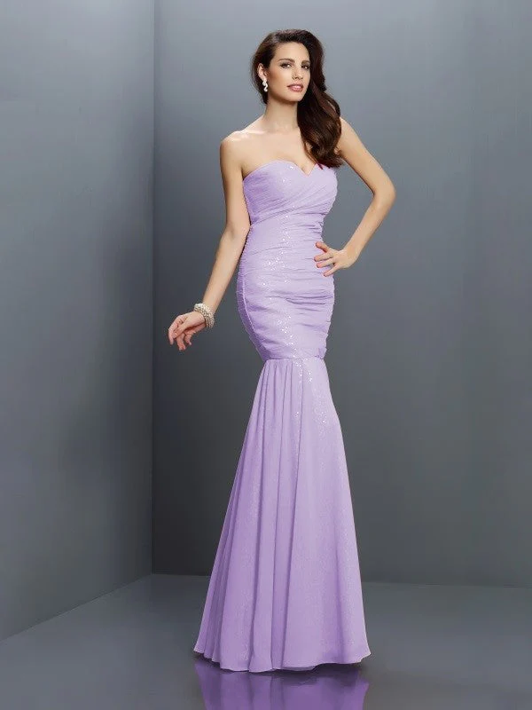 Mermaid Gorgeous Sweetheart Pleats Sleeveless Long Chiffon Bridesmaid Dresses - Image 19