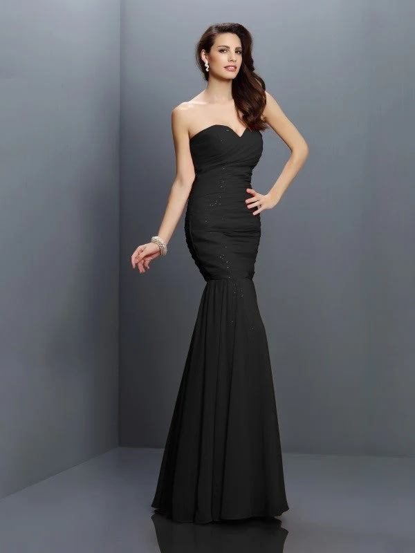 Mermaid Gorgeous Sweetheart Pleats Sleeveless Long Chiffon Bridesmaid Dresses - Image 2