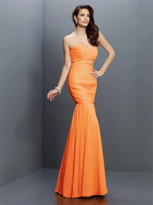 Mermaid Gorgeous Sweetheart Pleats Sleeveless Long Chiffon Bridesmaid Dresses - Image 20