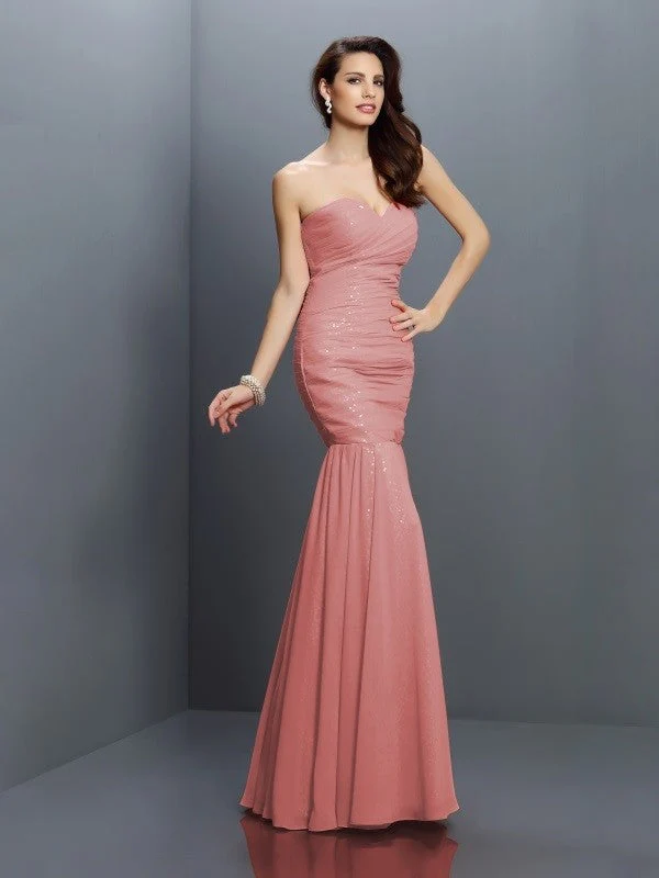 Mermaid Gorgeous Sweetheart Pleats Sleeveless Long Chiffon Bridesmaid Dresses - Image 21