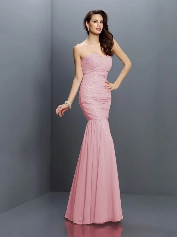 Mermaid Gorgeous Sweetheart Pleats Sleeveless Long Chiffon Bridesmaid Dresses - Image 22