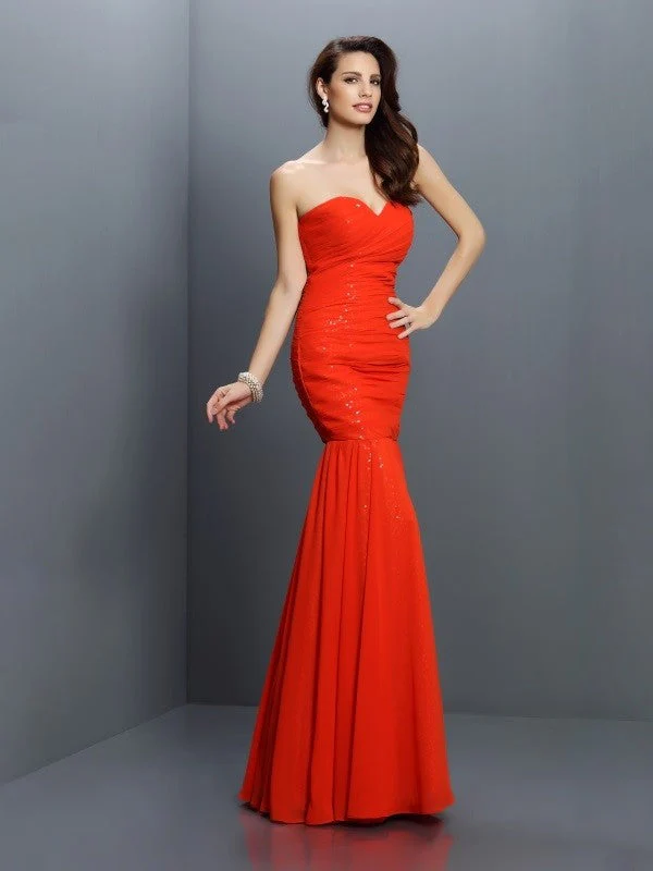 Mermaid Gorgeous Sweetheart Pleats Sleeveless Long Chiffon Bridesmaid Dresses - Image 23