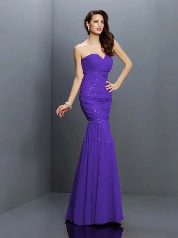 Mermaid Gorgeous Sweetheart Pleats Sleeveless Long Chiffon Bridesmaid Dresses - Image 24