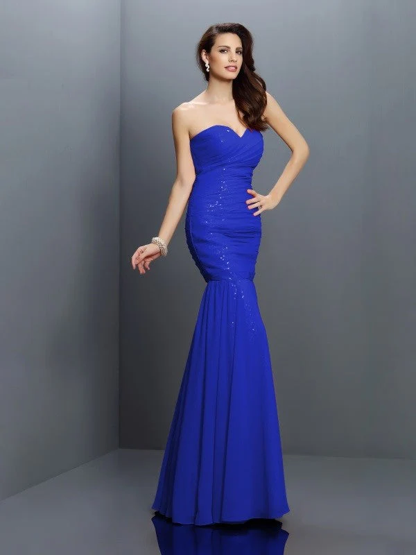Mermaid Gorgeous Sweetheart Pleats Sleeveless Long Chiffon Bridesmaid Dresses - Image 25