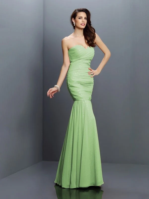 Mermaid Gorgeous Sweetheart Pleats Sleeveless Long Chiffon Bridesmaid Dresses - Image 26