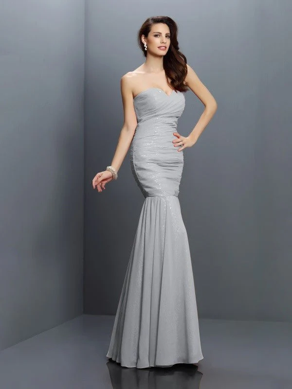Mermaid Gorgeous Sweetheart Pleats Sleeveless Long Chiffon Bridesmaid Dresses - Image 27