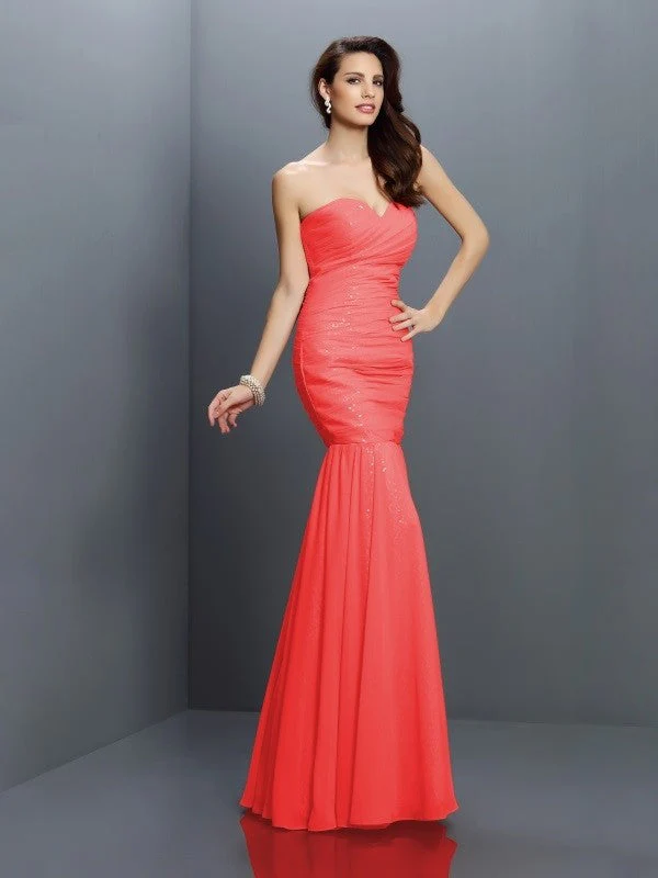 Mermaid Gorgeous Sweetheart Pleats Sleeveless Long Chiffon Bridesmaid Dresses - Image 28