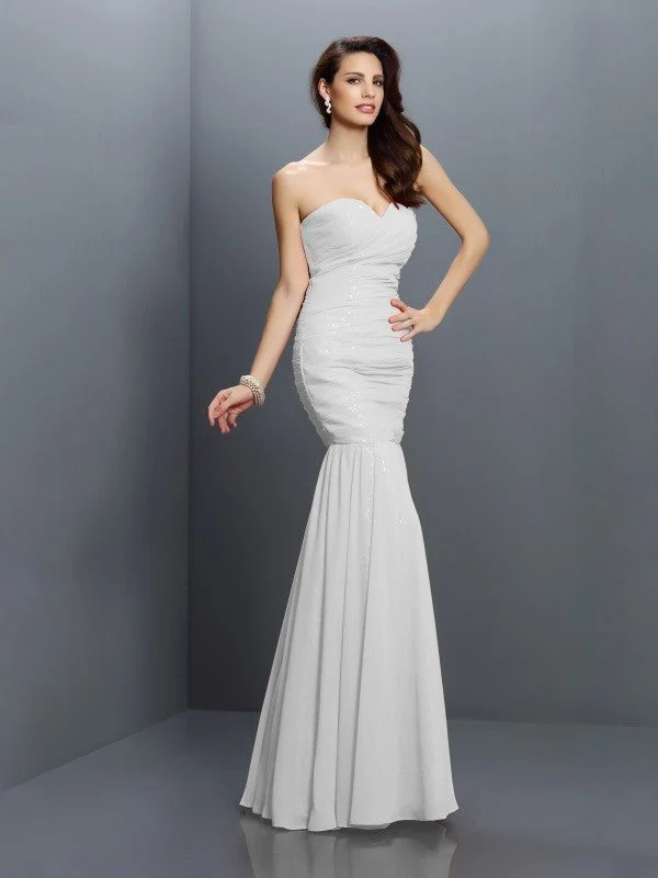 Mermaid Gorgeous Sweetheart Pleats Sleeveless Long Chiffon Bridesmaid Dresses - Image 29