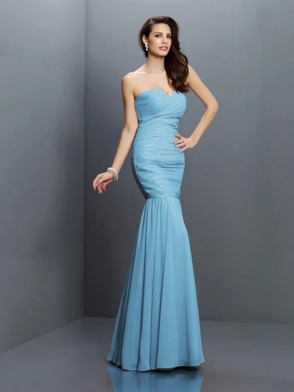 Mermaid Gorgeous Sweetheart Pleats Sleeveless Long Chiffon Bridesmaid Dresses - Image 3