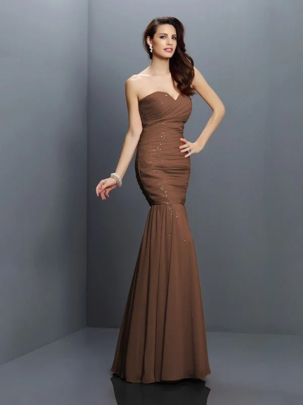 Mermaid Gorgeous Sweetheart Pleats Sleeveless Long Chiffon Bridesmaid Dresses - Image 4