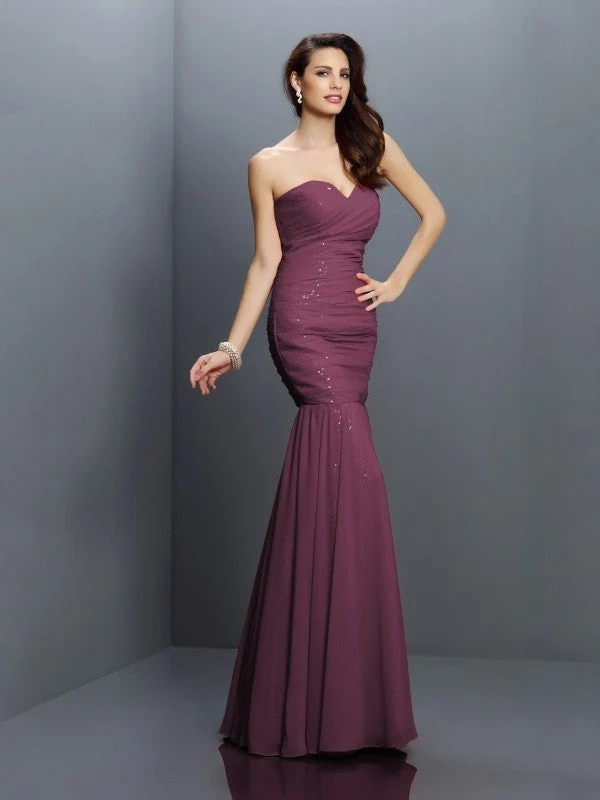 Mermaid Gorgeous Sweetheart Pleats Sleeveless Long Chiffon Bridesmaid Dresses - Image 5