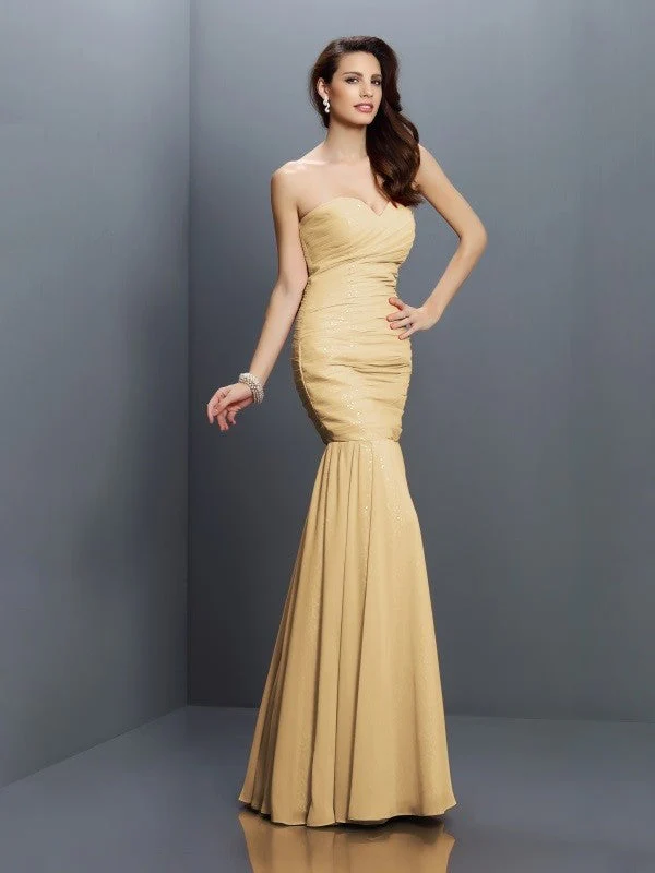 Mermaid Gorgeous Sweetheart Pleats Sleeveless Long Chiffon Bridesmaid Dresses - Image 6