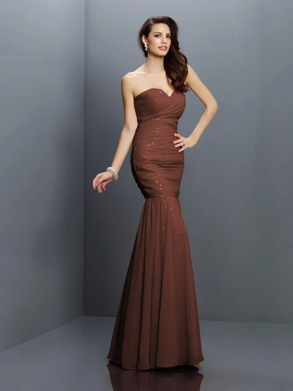 Mermaid Gorgeous Sweetheart Pleats Sleeveless Long Chiffon Bridesmaid Dresses - Image 7