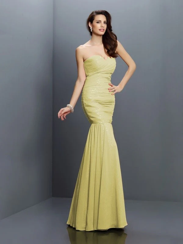 Mermaid Gorgeous Sweetheart Pleats Sleeveless Long Chiffon Bridesmaid Dresses - Image 8