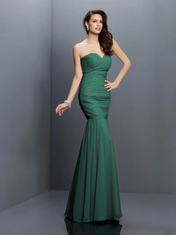 Mermaid Gorgeous Sweetheart Pleats Sleeveless Long Chiffon Bridesmaid Dresses - Image 9