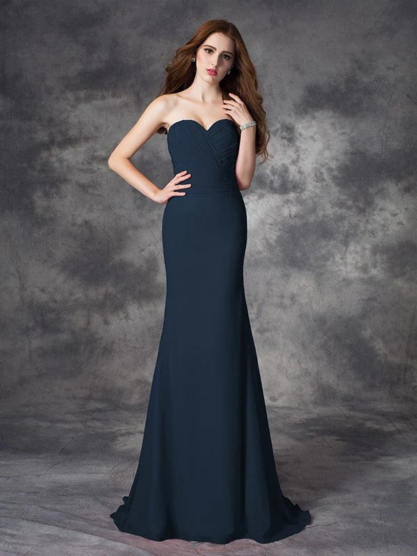 Mermaid Gorgeous Sweetheart Ruched Sleeveless Long Chiffon Bridesmaid Dresses - Image 10