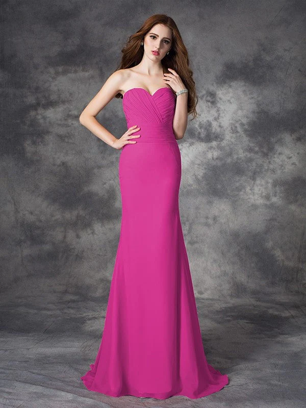 Mermaid Gorgeous Sweetheart Ruched Sleeveless Long Chiffon Bridesmaid Dresses - Image 11