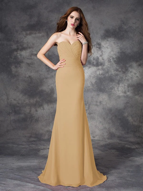 Mermaid Gorgeous Sweetheart Ruched Sleeveless Long Chiffon Bridesmaid Dresses - Image 12