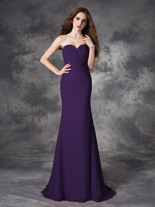 Mermaid Gorgeous Sweetheart Ruched Sleeveless Long Chiffon Bridesmaid Dresses - Image 13