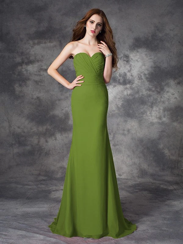 Mermaid Gorgeous Sweetheart Ruched Sleeveless Long Chiffon Bridesmaid Dresses - Image 14
